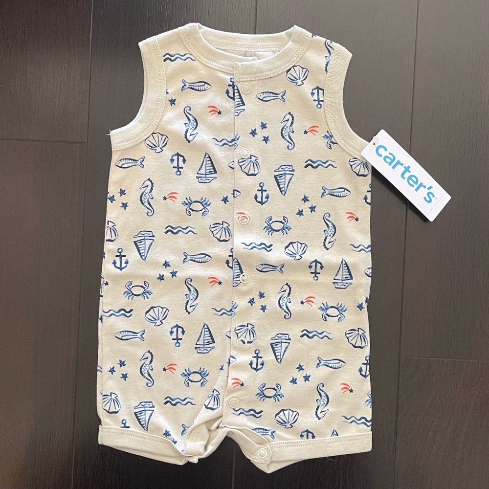 Carter's Beige Nautical Print Baby Onesie (3M)